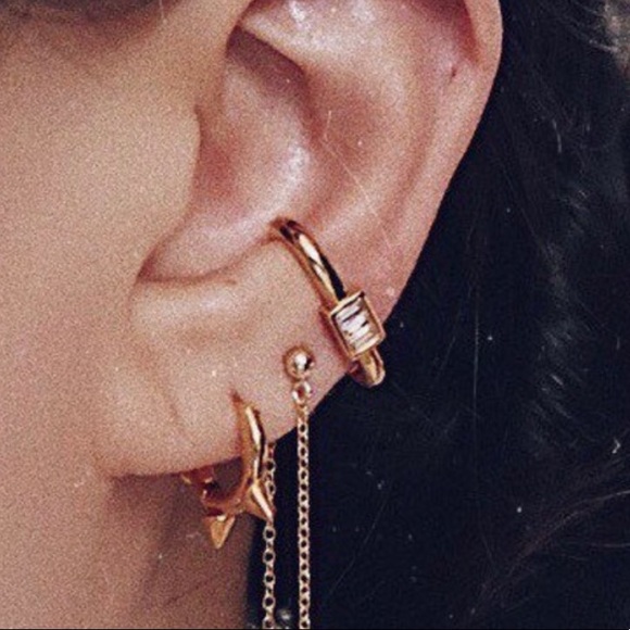 Pierced Lobe Cuff Earrings 14k Gold Plated Silver - Picture 6 of 6